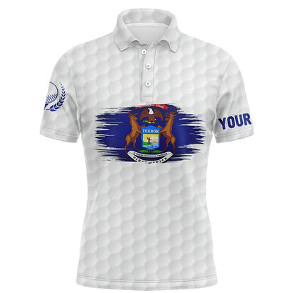 Michigan Flag White Golf Ball Pattern Mens Polo Shirt Custom Patriotic Golf Shirts For Men LDT0499