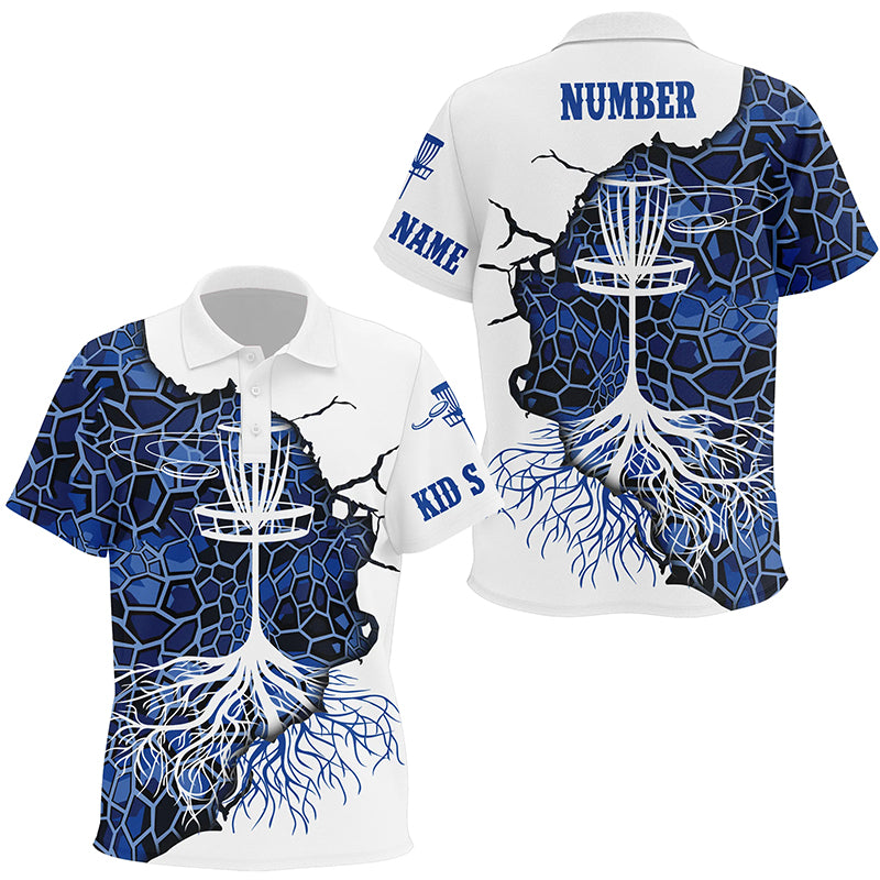 Blue Camo Kids Disc Golf Polo Shirt Geometric Custom Disc Golf Tops For Kid Disc Golf Gifts LDT1034
