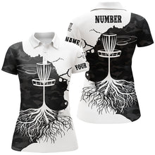 Load image into Gallery viewer, Black Camo Womens Disc Golf Polo Shirt Custom Black White Disc Golf Tops For Women Golf Gifts LDT1035