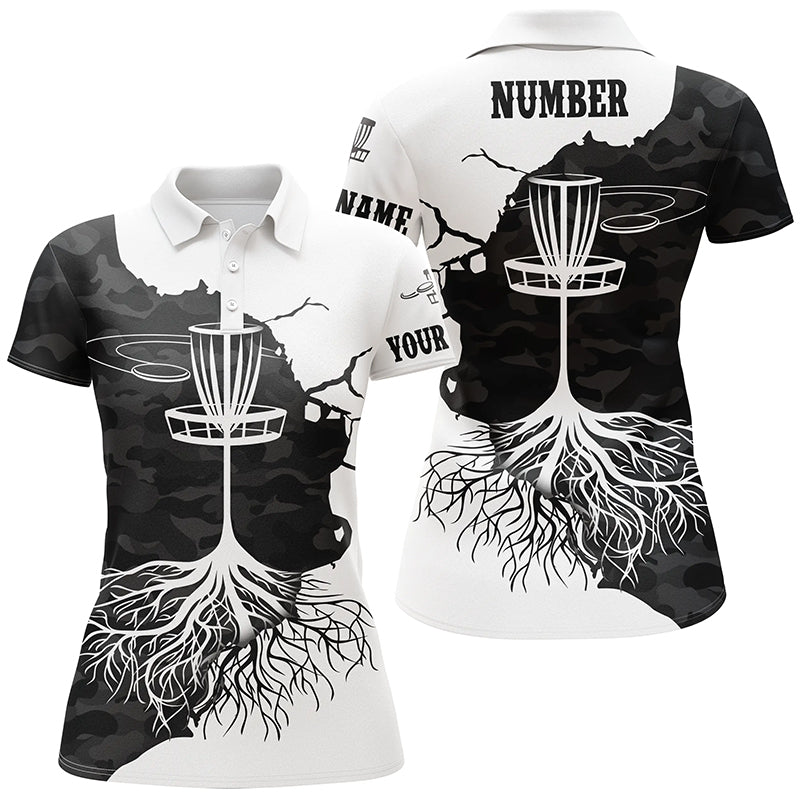 Black Camo Womens Disc Golf Polo Shirt Custom Black White Disc Golf Tops For Women Golf Gifts LDT1035