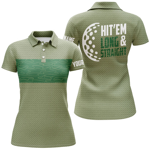 Hit 'Em Long & Straight Golf Course Pattern Polo Shirts Custom Green Golf Shirts For Women LDT0227