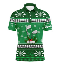 Load image into Gallery viewer, Custom Green Christmas Mens Golf Polo Shirt Snowflakes Winter Golf Shirts For Men Golfing Gifts LDT0854