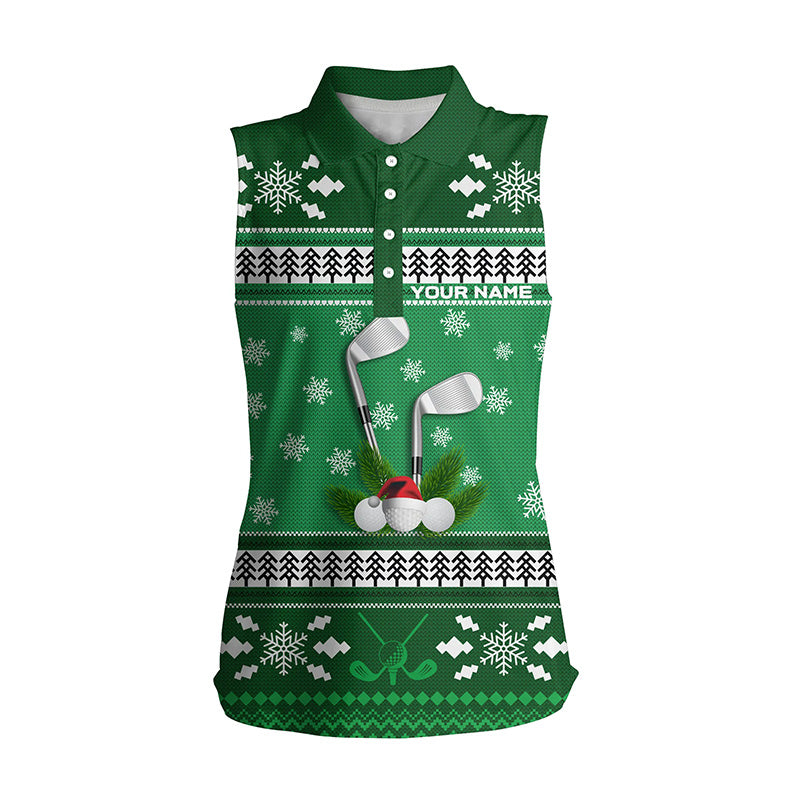 Custom Green Christmas Womens Sleeveless Polo Shirt Snowflakes Winter Golf Shirts For Women Golf Gift LDT0854