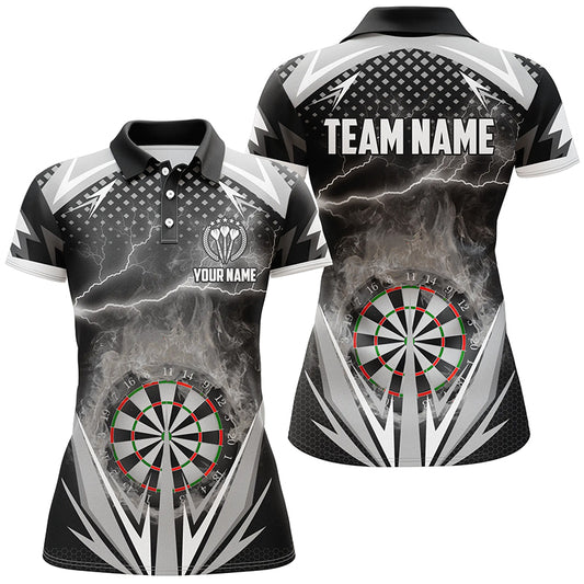 Black & White Thunder Flame Darts Polo Shirt Custom Darts Shirt For Women Dart Jerseys LDT1079