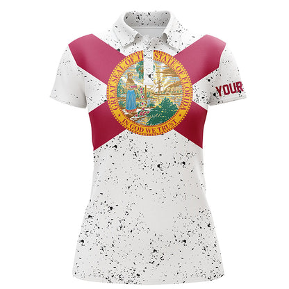 Florida Flag Personalized White Grunge Polo Shirts Patriotic Golf Shirts For Women Golf Gifts LDT0277