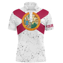 Load image into Gallery viewer, Florida Flag Personalized White Grunge Mens Polo Shirts Patriotic Golf Shirts For Men Golf Gifts LDT0277