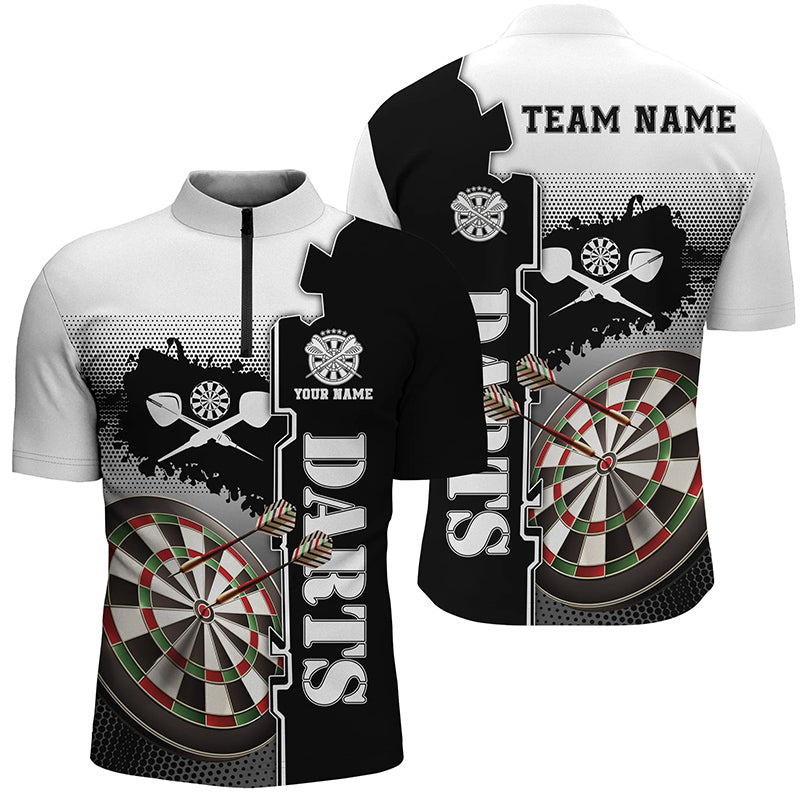 Personalized White Black Darts Quarter Zip Shirt Custom Darts Shirt For Men Darts Jersey LDT1295