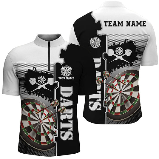 Personalized White Black Darts Quarter Zip Shirt Custom Darts Shirt For Men Darts Jersey LDT1295