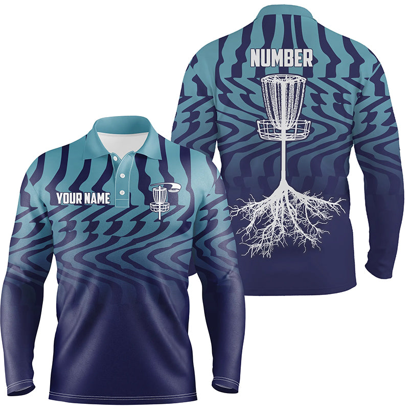 Gradient Light & Dark Blue Mens Personalized Disc Golf Polo Shirts Cool Golf Gifts For Men LDT0283