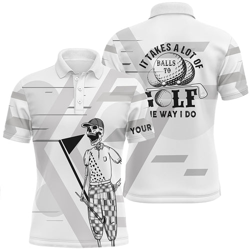 Mens Black & White Skull Golf Polo Shirts Custom Name Crazy Polo Golf Gifts For Men LDT0294