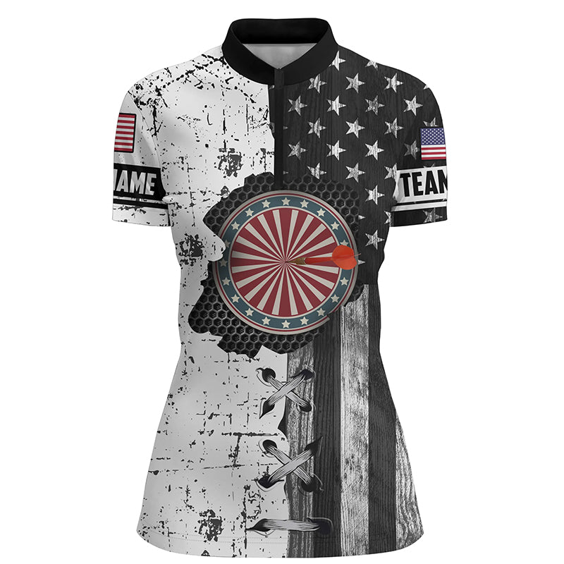 Darts In My Heart Retro American Flag Quarter-Zip Shirt Patriotic Dart Jersey For Women LDT0359