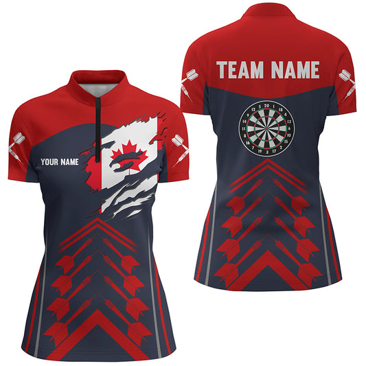 Navy Red Canada Flag Darts Quarter Zip Shirt Custom Patriot Women Darts Shirt Dart Jerseys LDT1391