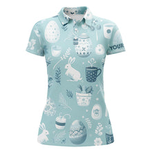 Load image into Gallery viewer, Blue Funny Easter Eggs &amp; Bunnies Womens Golf Polo Shirt Custom Easter Day Golf Tops For Women LDT1334