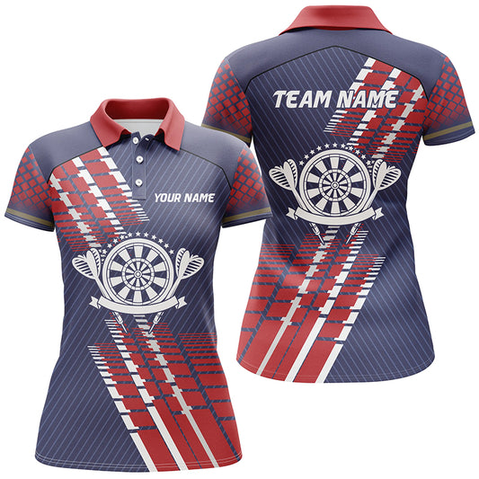 Personalized Navy Blue Red Geometric Pattern Darts Polo Shirts Darts Jersey For Women LDT0400