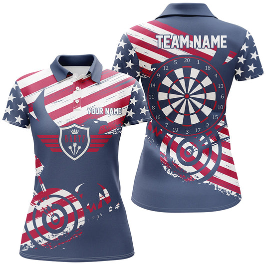 Personalized American Flag Red Blue Darts Polo Shirt Patriotic Darts Jersey For Women LDT0409