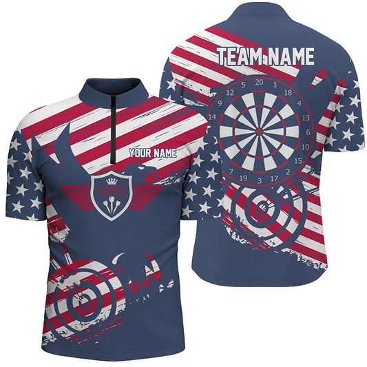 Personalized American Flag Red Blue Darts Quarter Zip Shirt Patriotic Darts Jersey For Men LDT0409