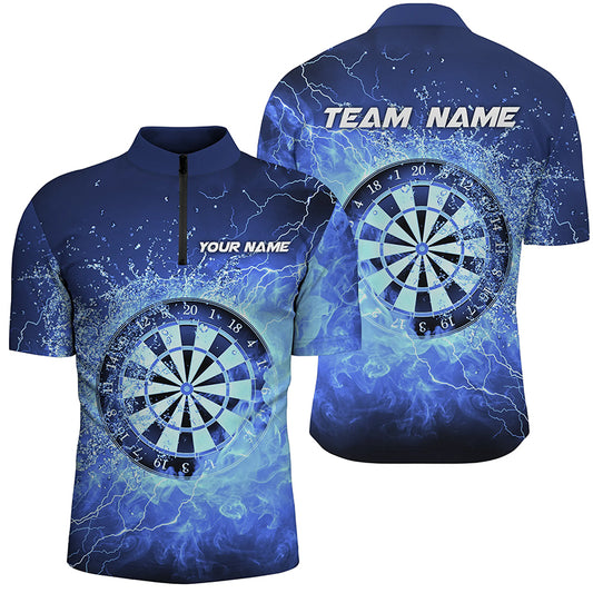 Blue Fire & Water Dartboard Personalized Mens Darts Quarter Zip Shirt Darts Jersey For Men LDT1359