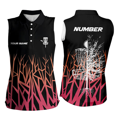 Personalized Disc Golf Basket Tree Pink Gradient Women Sleeveless Polo Shirt Disc Golf Tops For Women LDT0720