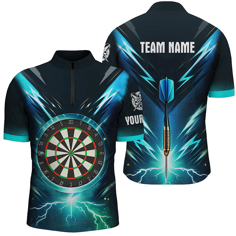 Blue Lightning Thunder Darts Quarter Zip Shirts Custom Darts Shirt For Men Dart Jerseys LDT1370