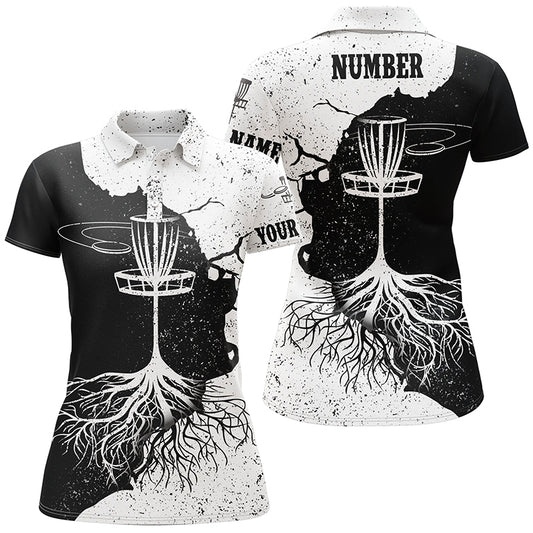 Womens Disc Golf Polo Shirt Custom Black & White Disc Golf Shirts For Women Disc Golf Gifts LDT0731