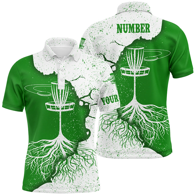 Mens Disc Golf Polo Shirt White & Green Custom Disc Golf Shirts For Men Disc Golf Gifts LDT0732