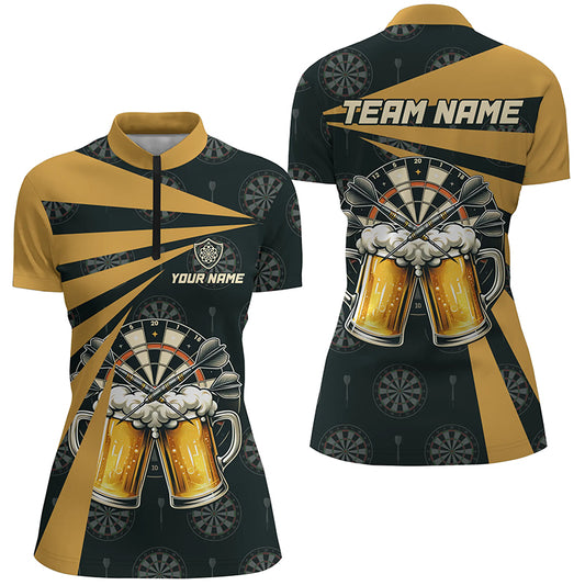 Black Yellow Beer Darts Quarter Zip Shirt Custom Darts Shirt For Women Dart Jerseys LDT1381