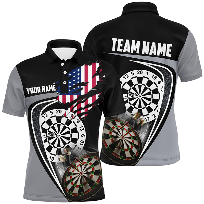Black Grey American Flag Mens Darts Polo Shirt Custom Patriotic Dart Jerseys For Men LDT1385