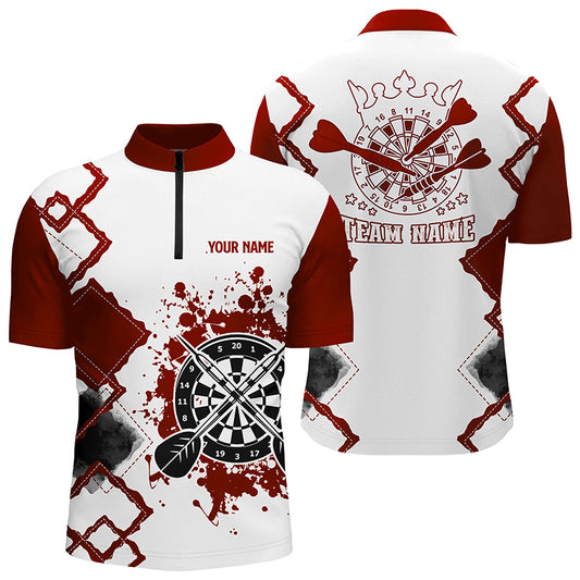 Red White Personalized Darts Quarter Zip Shirt Custom Team Darts Jersey Shirt For Men LDT0978