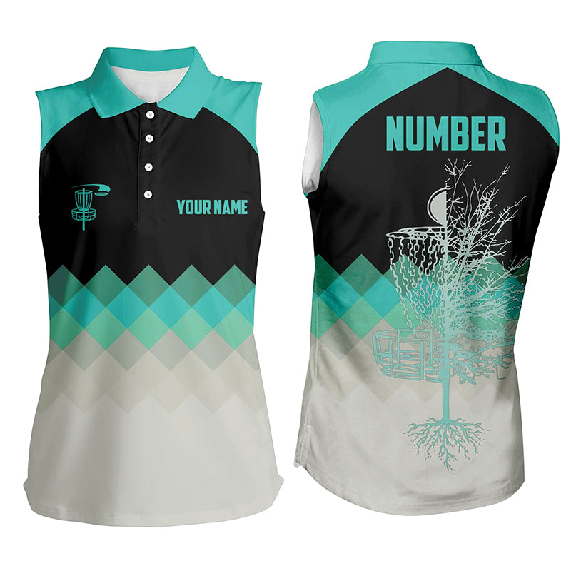 Turquoise Womens Disc Golf Sleeveless Polo Shirt Personalized Disc Golf Shirts For Women Golf Gifts LDT1015