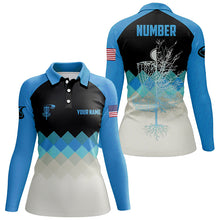 Load image into Gallery viewer, Blue Argyle Womens Disc Golf Polo Shirt Personalized Disc Golf Shirts For Women Golf Gifts LDT1016