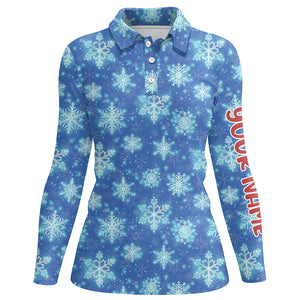 Christmas Glitter With Snowflakes Blue Golf Polo Shirts Custom Christmas Golf Gifts For Women LDT0808