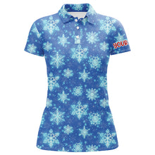 Load image into Gallery viewer, Christmas Glitter With Snowflakes Blue Golf Polo Shirts Custom Christmas Golf Gifts For Women LDT0808