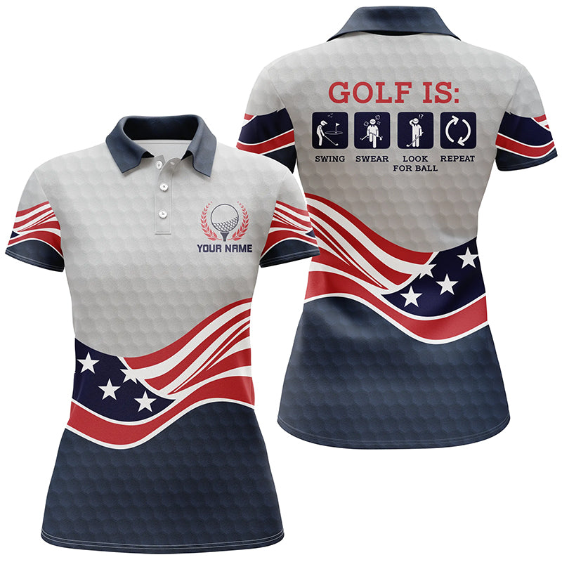 American Flag Golf Shirts For Women, Personalized Funny Golf Polo Shirts For Womens, Golfer Gifts LDT0039