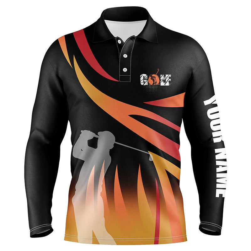 Golf In Passion Golf Black & Orange Flame Polo Shirt Personalized Cool Golf Shirts For Men LDT0232