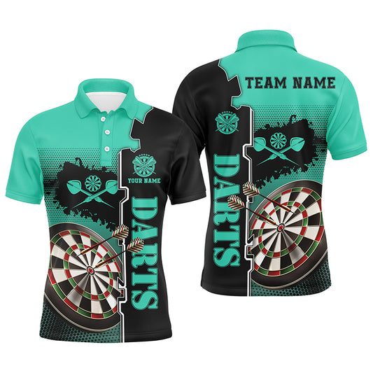 Personalized Turquoise Black Mens Darts Polo Shirt Custom Darts Shirt For Men Dart Jerseys LDT1449