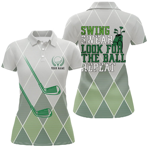 Swing Swear Look For The Ball Repeat Green Geometric Golf Clubs Polo Shirt Womens Golf Tops LDT0535