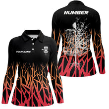 Load image into Gallery viewer, Personalized Disc Golf Basket Tree Red Gradient Womens Polo Shirt Disc Golf Shirts For Women LDT1058
