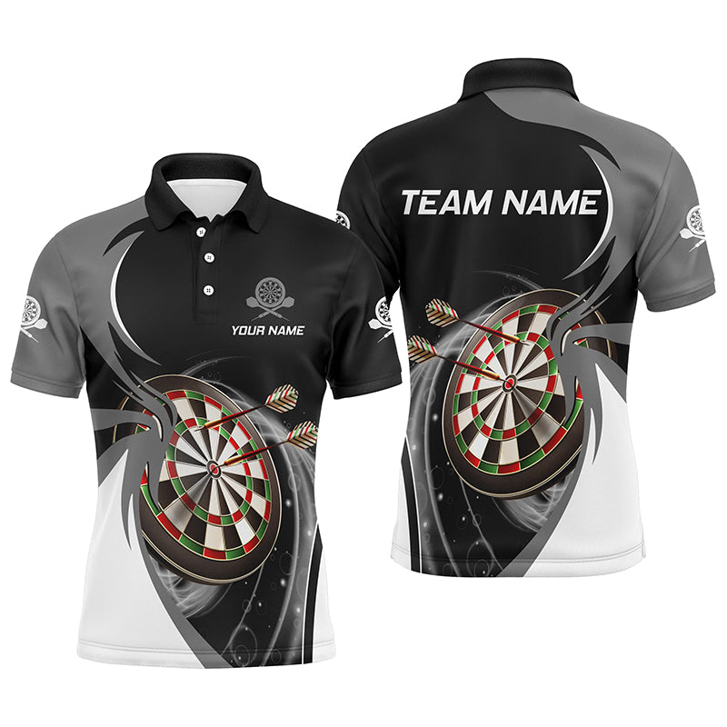 Personalized Grey Black Mens Darts Polo Shirt Custom Darts Shirt For Men Dart Jerseys LDT1075