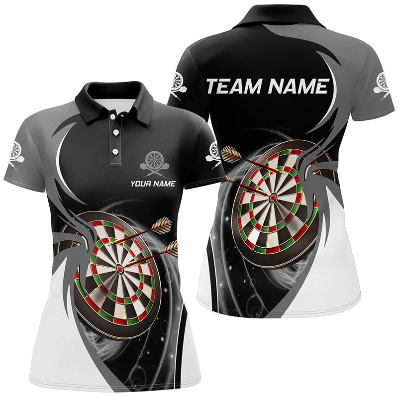 Personalized Grey Black Womens Darts Polo Shirt Custom Darts Shirt For Women Dart Jerseys LDT1075