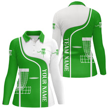 Load image into Gallery viewer, Personalized Disc Golf Basket Green White Womens Polo Shirt Custom Disc Golf Shirts For Women LDT1251