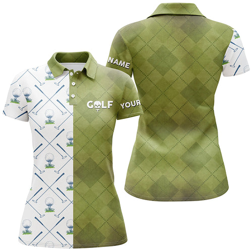 Customized Green And White Golf Polo Shirt Golf Club Argyle Skull Golf Shirts For Women LDT0266