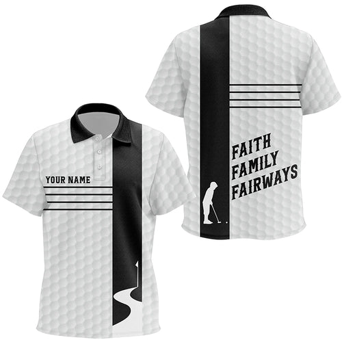 Faith Family Fairways Black White Unisex Kids Golf Polo Shirt Custom Name Cool Golf Gifts For Kid LDT0891