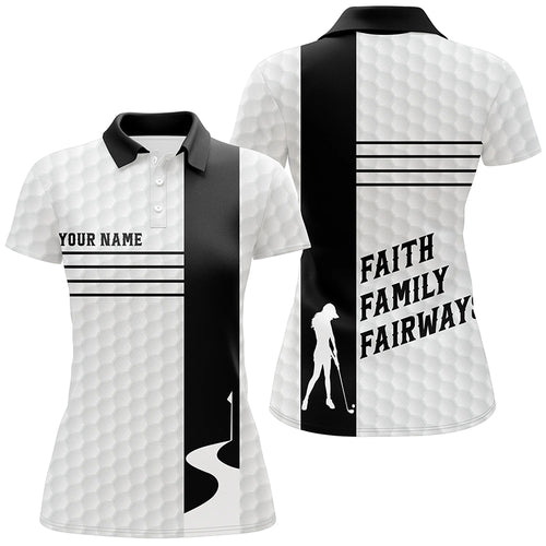Faith Family Fairways Black White Womens Golf Tops Custom Name Cool Golf Gifts For Women LDT0891