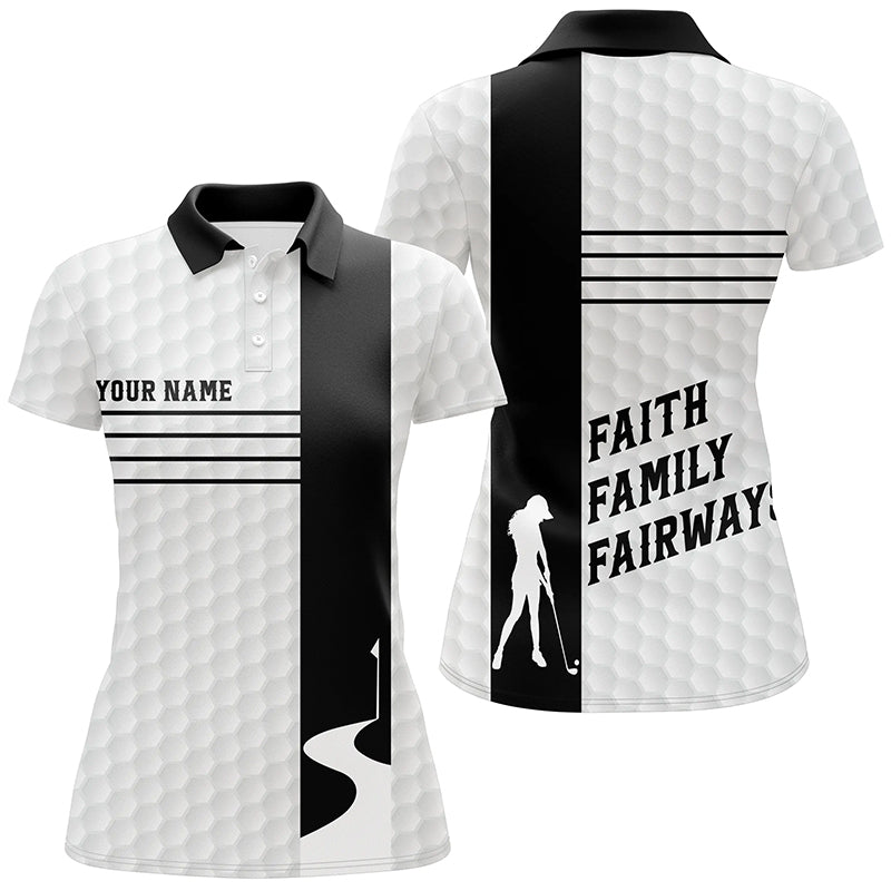 Faith Family Fairways Black White Womens Golf Tops Custom Name Cool Golf Gifts For Women LDT0891