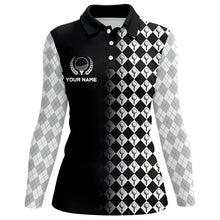 Load image into Gallery viewer, Black &amp; White Argyle Pattern Golf Shirts For Women Customized Cool Golf Gifts For Golf Lover LDT0893