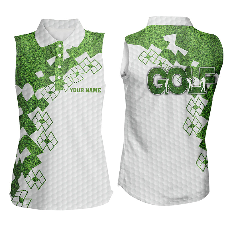 Elegant Golf In Green Womens Sleeveless Polo Shirt White Green Golf Shirts For Women Golfing Gifts LDT0585