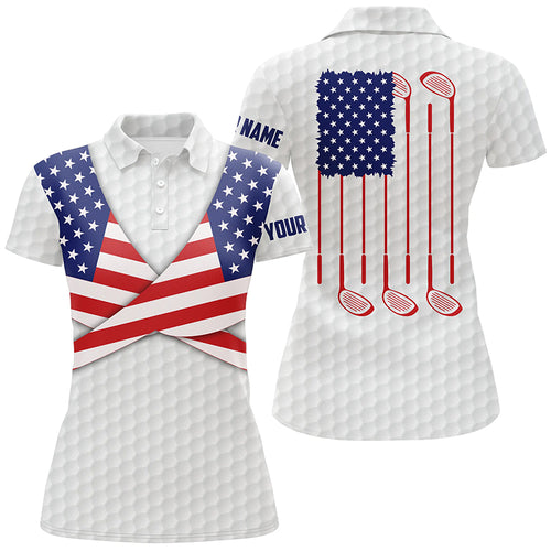 American Flag White Golf Pattern Womens Polo Shirt Patriotic Golf Shirts For Women Golf Gifts LDT0603