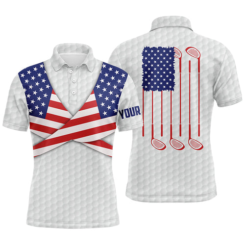 American Flag White Golf Pattern Mens Polo Shirt Patriotic Golf Shirts For Men Golf Gifts LDT0603