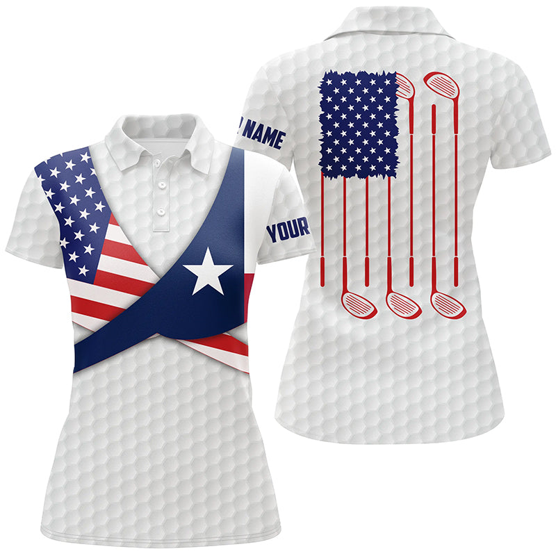 Texas Flag White Golf Pattern Womens Polo Shirt Patriotic Golf Shirts For Women Golf Gifts LDT0604