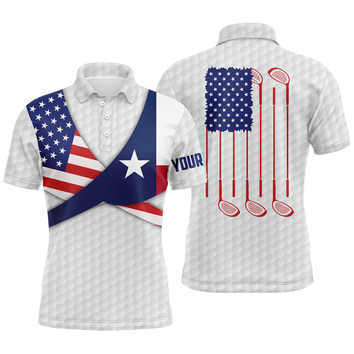 Texas Flag White Golf Pattern Mens Polo Shirt Patriotic Golf Shirts For Men Golf Gifts LDT0604